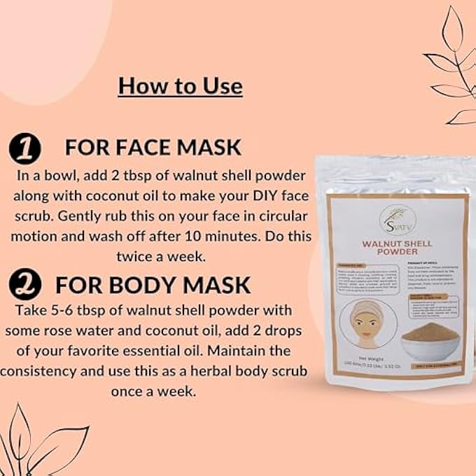 SVATV WALNUT SHELL POWDER (JUGLANS REGIA L.) FOR FACIAL SCRUB FORMULATION, LIGHTENING SKIN CARE, DARK SPOTS, DEEP CLEANSING NATURAL SKIN EXFOLIATOR FOR SKIN - 100 GRAMS - Image 4
